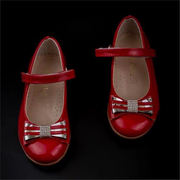 Trend Adımlar Kırmızı Bebe Kız Çocuk Cırtlı Parlak Babet - Resim 4