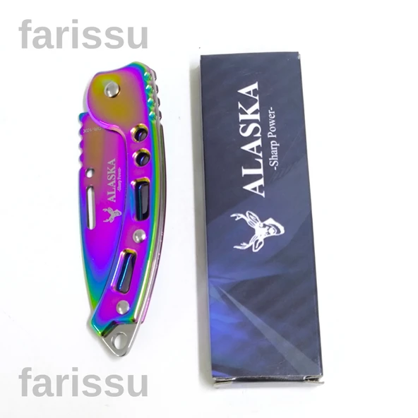 Alaska Gökkuşağı Renkli Çok Amaçlı Katlanır Çakı - Paslanmaz Çelik, Keskin ve Taşınabilir - 7