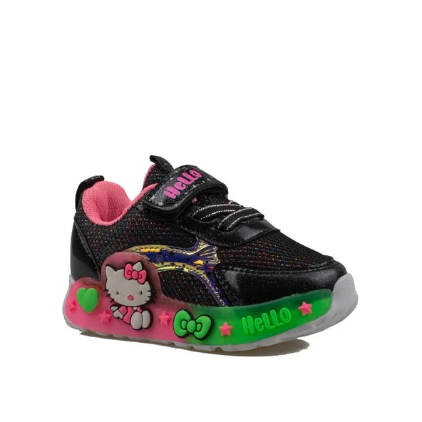 Trend Adımlar Siyah Kız Çocuk Işıklı Bebe Sneaker - Resim 2