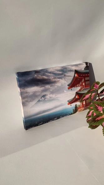 Pagoda Deniz Sis Manzaralı Natürel Ahşap Çerçeve Ev İşyeri Ofis Duvar Kanvas Tablo MNZ18 - Resim 5