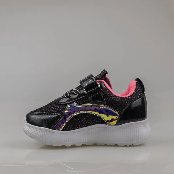 Trend Adımlar Siyah Kız Çocuk Işıklı Bebe Sneaker - Resim 3