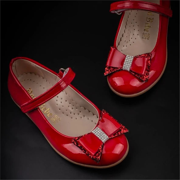 Trend Adımlar Kırmızı Bebe Kız Çocuk Bilek Cırtlı Babet - Resim 5