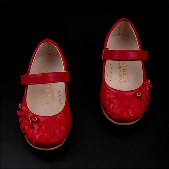 M2S Kırmızı Kız Bebe Nakışlı Babet - Resim 4