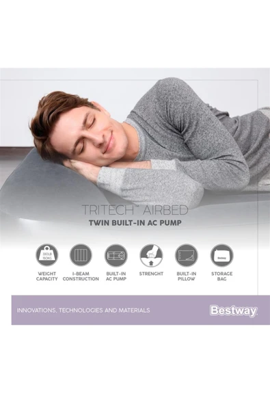 Bestway Kamp Yatak Flok Siyah Pompalı 188x99X30 - 4