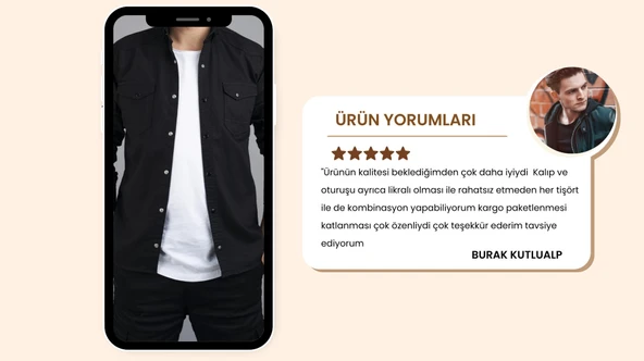 Tomiross Kıvanç Siyah Erkek Rahat Esnek Slim Fit Kalıp Pamuklu Kot Gömlek KIVANC-1927 - Resim 7