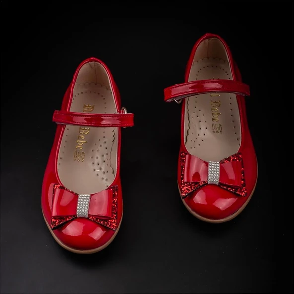 Trend Adımlar Kırmızı Bebe Kız Çocuk Bilek Cırtlı Babet - Resim 4