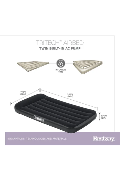 Bestway Kamp Yatak Flok Siyah Pompalı 188x99X30 - 7