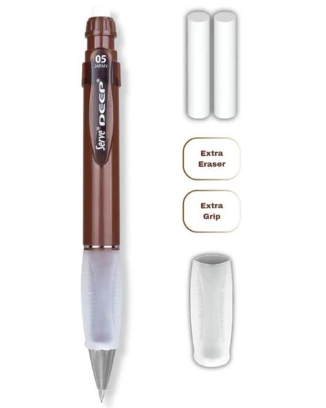 Serve Deep Mekanik Kurşun Kalem 07mm Grip ve Silgi Yedekli Kahverengi - 2