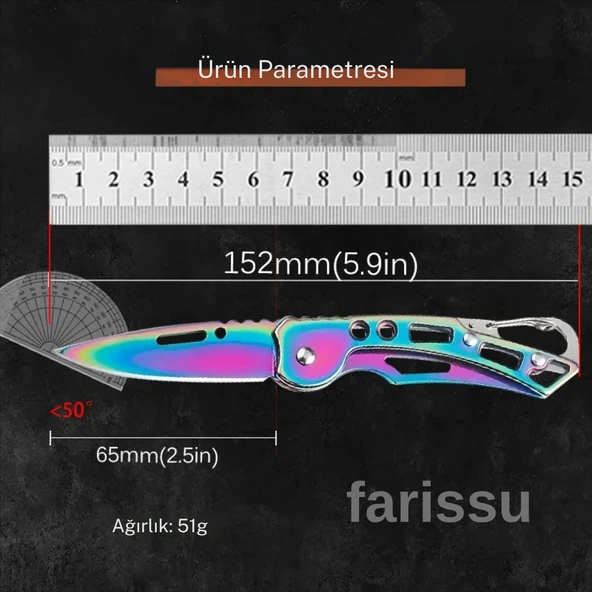 Alaska Gökkuşağı Renkli Çok Amaçlı Katlanır Çakı - Paslanmaz Çelik, Keskin ve Taşınabilir - 3