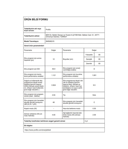 Profilo BMS662V5 6 Programlı 12 Kişilik Bulaşık Makinesi - Resim 6