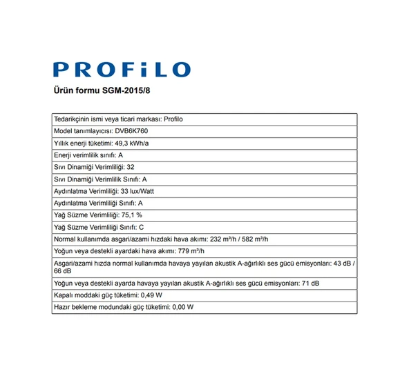 Profilo DVB6K760 Duvar Tipi Davlumbaz Siyah - 6