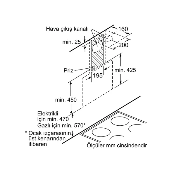 Profilo DVE6G560 Duvar Tipi 60 CM Davlumbaz Siyah - 3