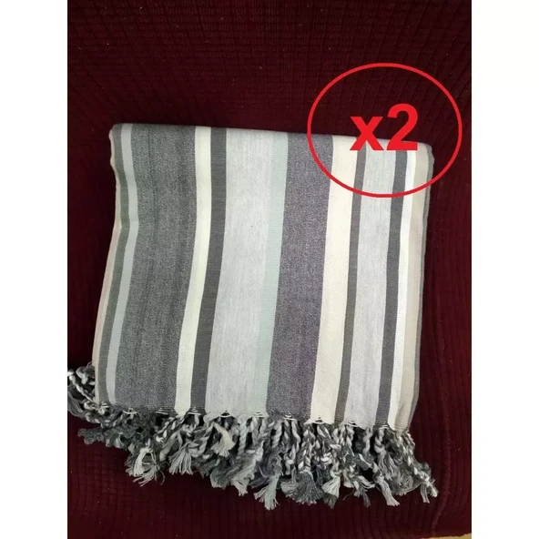 2 Adet Pamuk-Keten Peştemal (100x180)-Melisa - 3