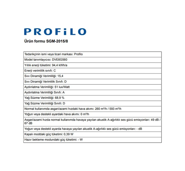 Profilo DVE6G560 Duvar Tipi 60 CM Davlumbaz Siyah - 8