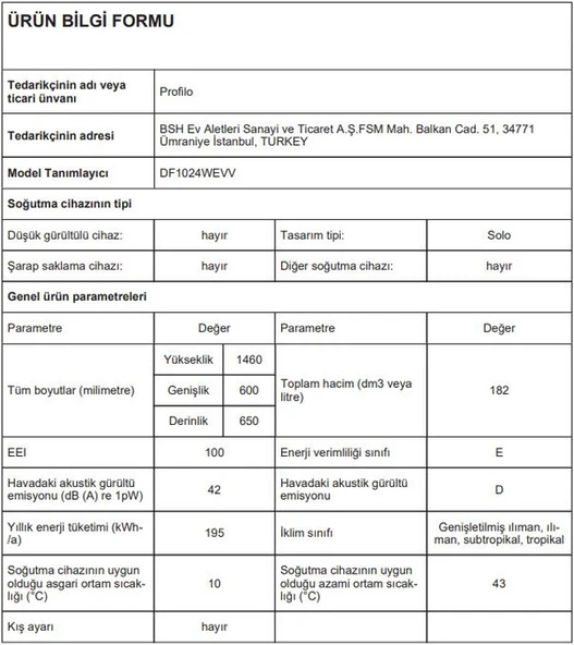 Profilo DF1024WEVV 182 L 6 Çekmeceli Derin Dondurucu - 6