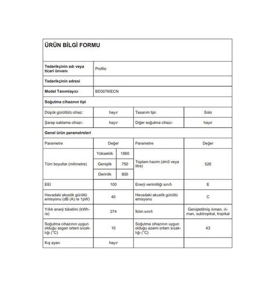 Profilo BD3076IECN 526 LT No-Frost Kombi Tipi Buzdolabı - Resim 5