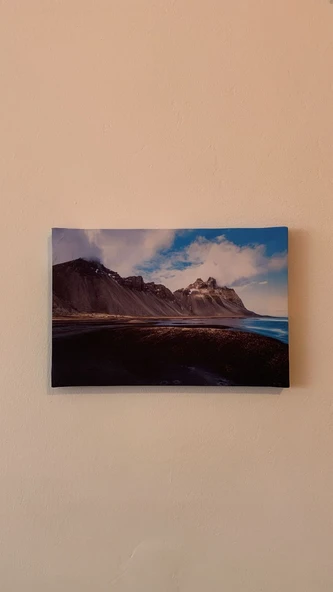 Deniz Dağ Manzaralı Natürel Ahşap Çerçeve Ev İşyeri Ofis Duvar Kanvas Tablo MNZ20 - Resim 7