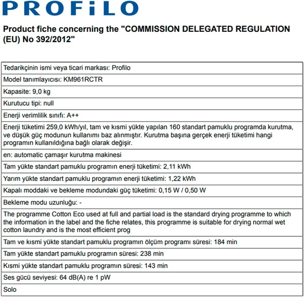 Profilo KM961RCTR 9 KG Isı Pompalı Çamaşır Kurutma Makinesi - 3