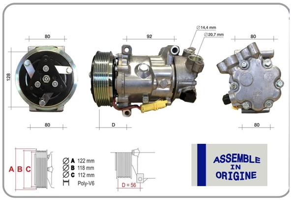 KLİMA KOMPRESÖRÜ SIFIR ÜRÜN CITROEN BERLINGO 1.6 BlueHDi C3 PICASSO C4 Coupe C5 III C5 I SKODA KO DIAQ I PEUGEOT PARTNER TEPEE 1.6 HDi 307-308-508-5008-207-208 FİAT ürün görseli 1