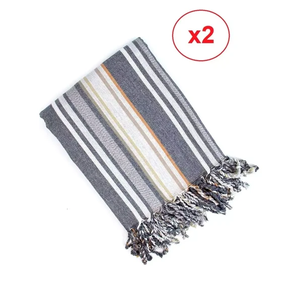 2 Adet Pamuk-Keten Peştemal (100x180)-Tamara - 3