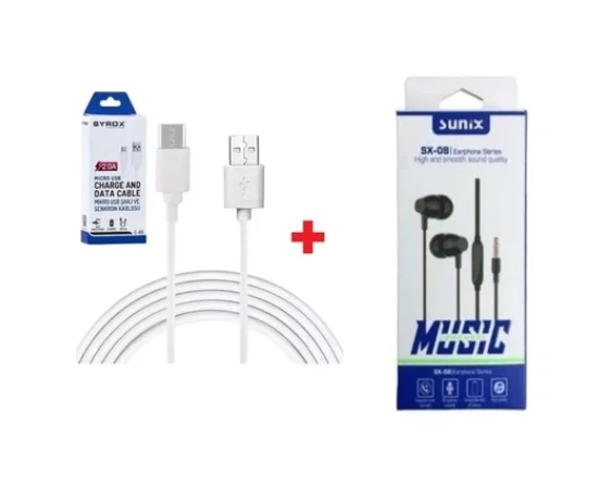 Syrox C65 Micro Usb 2.0 Amper Hızlı Şarj Kablosu,samsun Uyumlu 100 Cm +sunix Sx-08 - 1