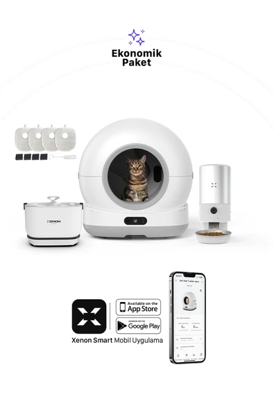 Xenon Smart Akıllı Otomatik Kedi Tuvaleti Kameralı, Çelik Mama Kabı ve Bataryalı Su Pınarı 4'lü Pet Ürünleri Set - 6