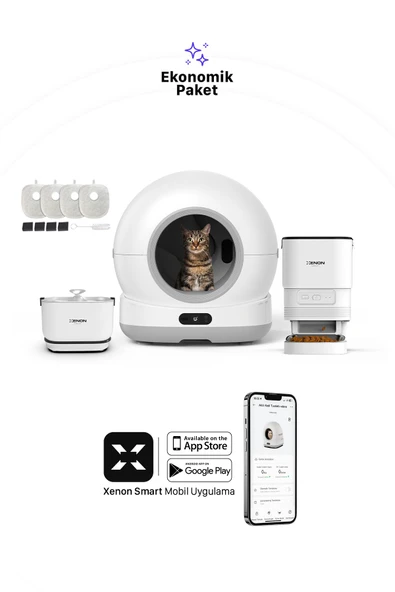 Xenon Smart Akıllı Otomatik Kedi Tuvaleti, Mama Kabı ve Bataryalı Su Pınarı 4'lü Pet Ürünleri Seti - 7