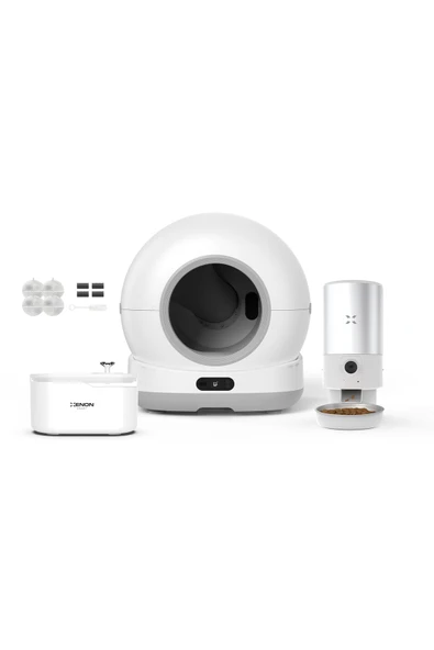 Xenon Smart Akıllı Otomatik Kedi Tuvaleti, Çelik Mama Kabı ve Su Pınarı 4'lü Pet Ürünleri Seti