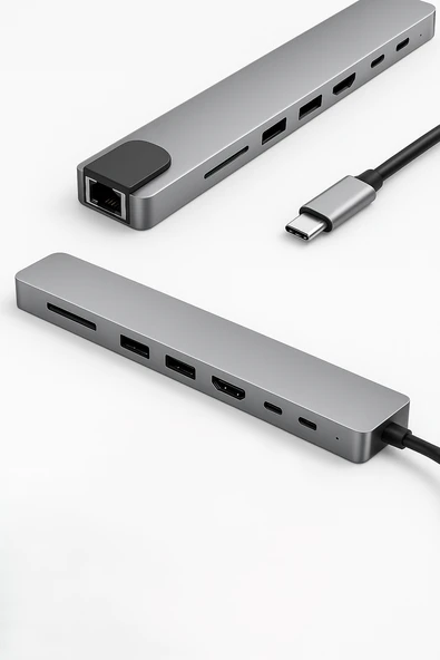 QASUL Usb Type-c Hub Dönüştürücü Çevirici Çoklayıcı Usb Hdmı Micro Sd 8 Girişli - 3