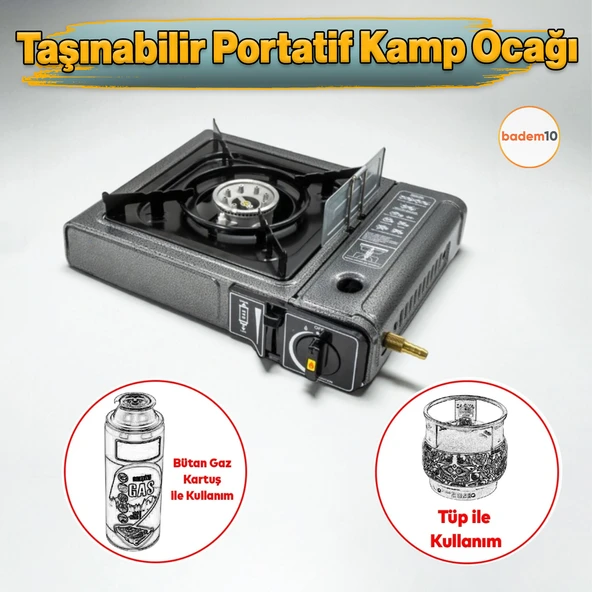 Gri Renk Taşınabilir Portatif Kamp Ocağı Tekli Tek Gözlü Kartuşlu Piknik Tüp Bağlantılı Gezi Ocak ürün görseli