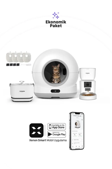 Xenon Smart Akıllı Otomatik Kedi Tuvaleti, Mama Kabı ve Bataryalı Su Pınarı 4'lü Pet Ürünleri Seti - 6