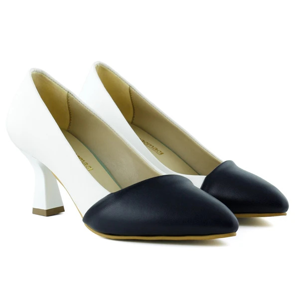 Erkan Saçmacı Laura Lacivert Beyaz Renk Bloklu Sivri Burunlu Klasik İnce Topuklu Ayakkabı - 3