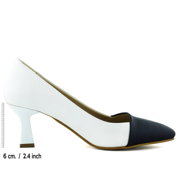 Erkan Saçmacı Laura Lacivert Beyaz Renk Bloklu Sivri Burunlu Klasik İnce Topuklu Ayakkabı - 2