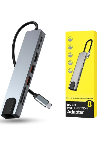 QASUL Usb Type-c Hub Dönüştürücü Çevirici Çoklayıcı Usb Hdmı Micro Sd 8 Girişli - 2