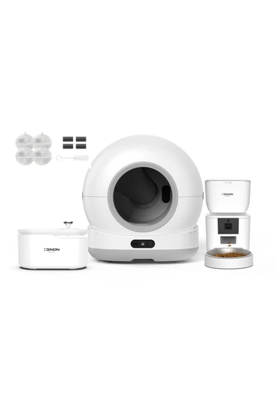 Xenon Smart Akıllı Otomatik Kedi Tuvaleti, Beyaz Mama Kabı ve Su Pınarı 4'lü Pet Ürünleri Seti