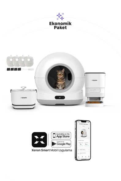 Xenon Smart Akıllı Otomatik Kedi Tuvaleti Kameralı, Mama Kabı ve Bataryalı Su Pınarı 4'lü Pet Ürünleri Seti - 7