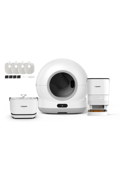 Xenon Smart Akıllı Otomatik Kedi Tuvaleti Kameralı, Mama Kabı ve Bataryalı Su Pınarı 4'lü Pet Ürünleri Seti