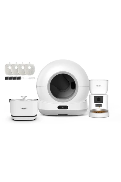 Xenon Smart Akıllı Otomatik Kedi Tuvaleti Kameralı, Beyaz Mama Kabı ve Bataryalı Su Pınarı 4'lü Pet Ürünleri Set
