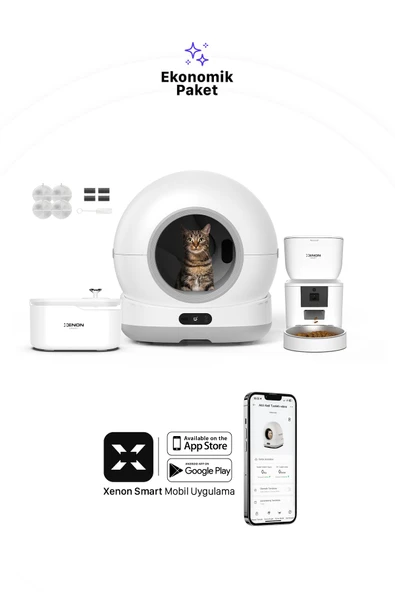 Xenon Smart Akıllı Otomatik Kedi Tuvaleti, Beyaz Mama Kabı ve Su Pınarı 4'lü Pet Ürünleri Seti - 6