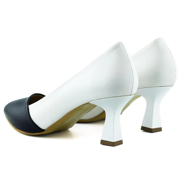 Erkan Saçmacı Laura Lacivert Beyaz Renk Bloklu Sivri Burunlu Klasik İnce Topuklu Ayakkabı - 5