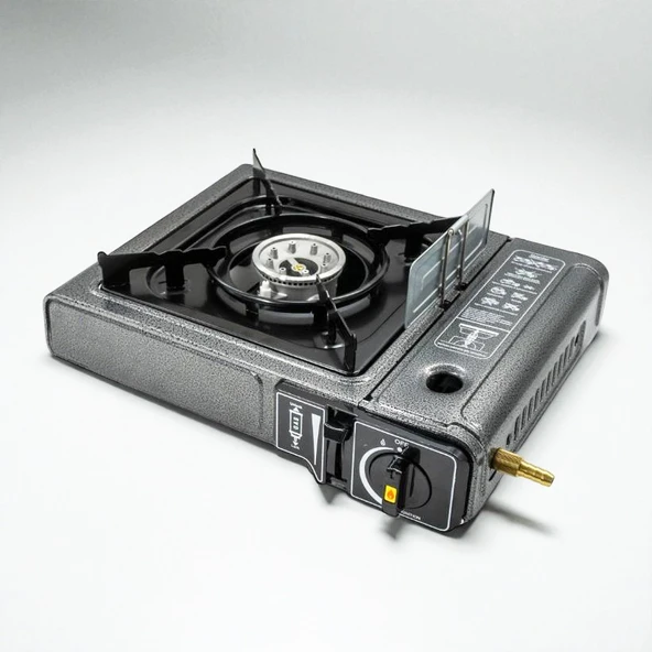 Gri Renk Taşınabilir Portatif Kamp Ocağı Tekli Tek Gözlü Kartuşlu Piknik Tüp Bağlantılı Gezi Ocak - Resim 5