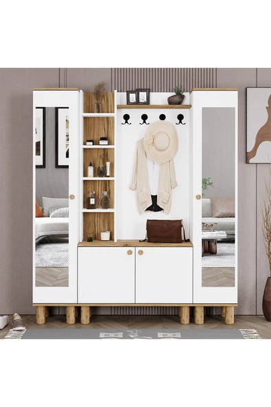 Kalender Dekor Evin-1-3-3 Bohem Ayaklı Aynalı Ayakkabılık Portmanto Vestiyer ürün görseli