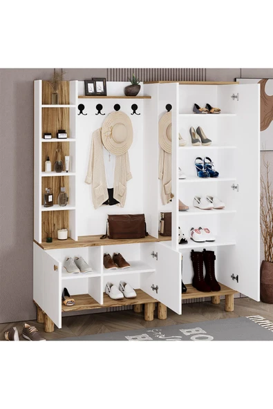 Kalender Dekor Evin-1-2 Bohem Ayaklı Aynalı Ayakkabılık Portmanto Vestiyer - Resim 4