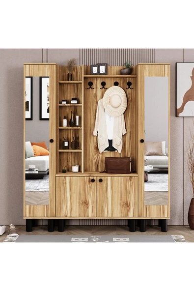 Kalender Dekor Evin-1-3-3 Bohem Ayaklı Aynalı Ayakkabılık Portmanto Vestiyer ürün görseli