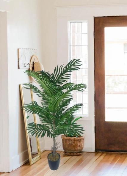 Nettenevime Yapay Ağaç Palmiye 16Yaprak Areka Ağacı Siyah Saksıda Tek Gövdeli 150*70Cm - Resim 6