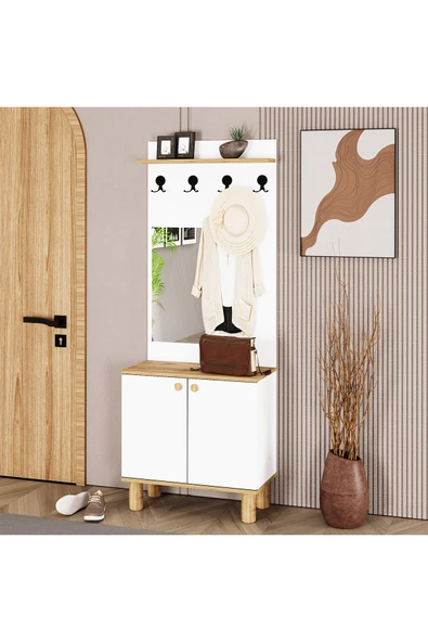 Kalender Dekor Ferda-1 Bohem Ayaklı Aynalı Portmanto Vestiyer Ayakkabılık ürün görseli