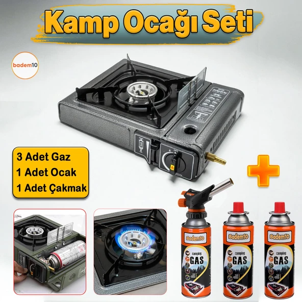 3'lü Gaz Taşınabilir Portatif Kamp Ocağı Tekli Tek Gözlü Gri Renk Kartuşlu Piknik Tüp Bağlantı Ocak ürün görseli