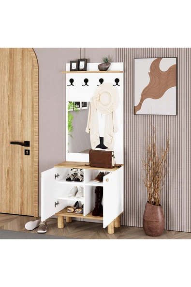 Kalender Dekor Ferda-1 Bohem Ayaklı Aynalı Portmanto Vestiyer Ayakkabılık - Resim 4