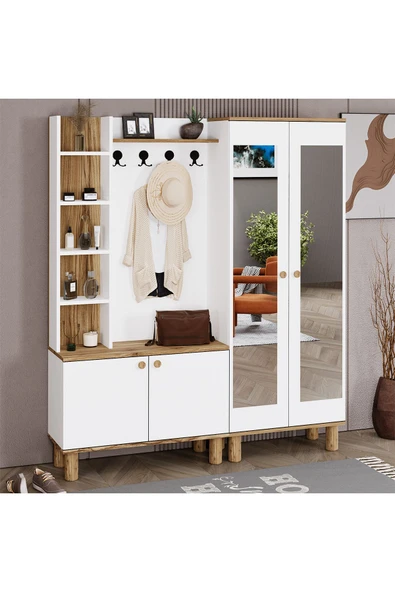 Kalender Dekor Evin-1-2 Bohem Ayaklı Aynalı Ayakkabılık Portmanto Vestiyer - Resim 2