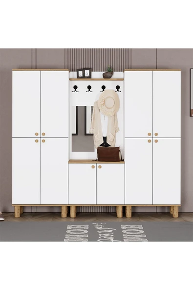 Kalender Dekor Ferda-1-3-3 Bohem Ayaklı Aynalı Ayakkabılık Portmanto Vestiyer - Resim 2